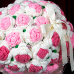 Pink & White Crochet Rose Bouquet (53 Roses) | Handmade Forever Flower Statement Bouquet