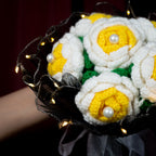 Yellow & White Crochet Rose Bouquet (6 Roses) | Handmade Forever Flower Bouquet