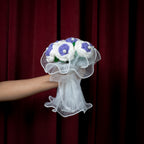 Purple & White Crochet Rose Bouquet (7 Roses) with Pearl Detailing | Handmade Forever Flower Bouquet