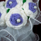 Purple & White Crochet Rose Bouquet (7 Roses) with Pearl Detailing | Handmade Forever Flower Bouquet
