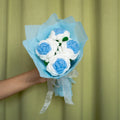 Blue & White Crochet Rose Bouquet (4 Roses) | Handmade Forever Flower Bouquet