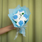 Blue & White Crochet Rose Bouquet (4 Roses) | Handmade Forever Flower Bouquet