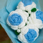 Blue & White Crochet Rose Bouquet (4 Roses) | Handmade Forever Flower Bouquet