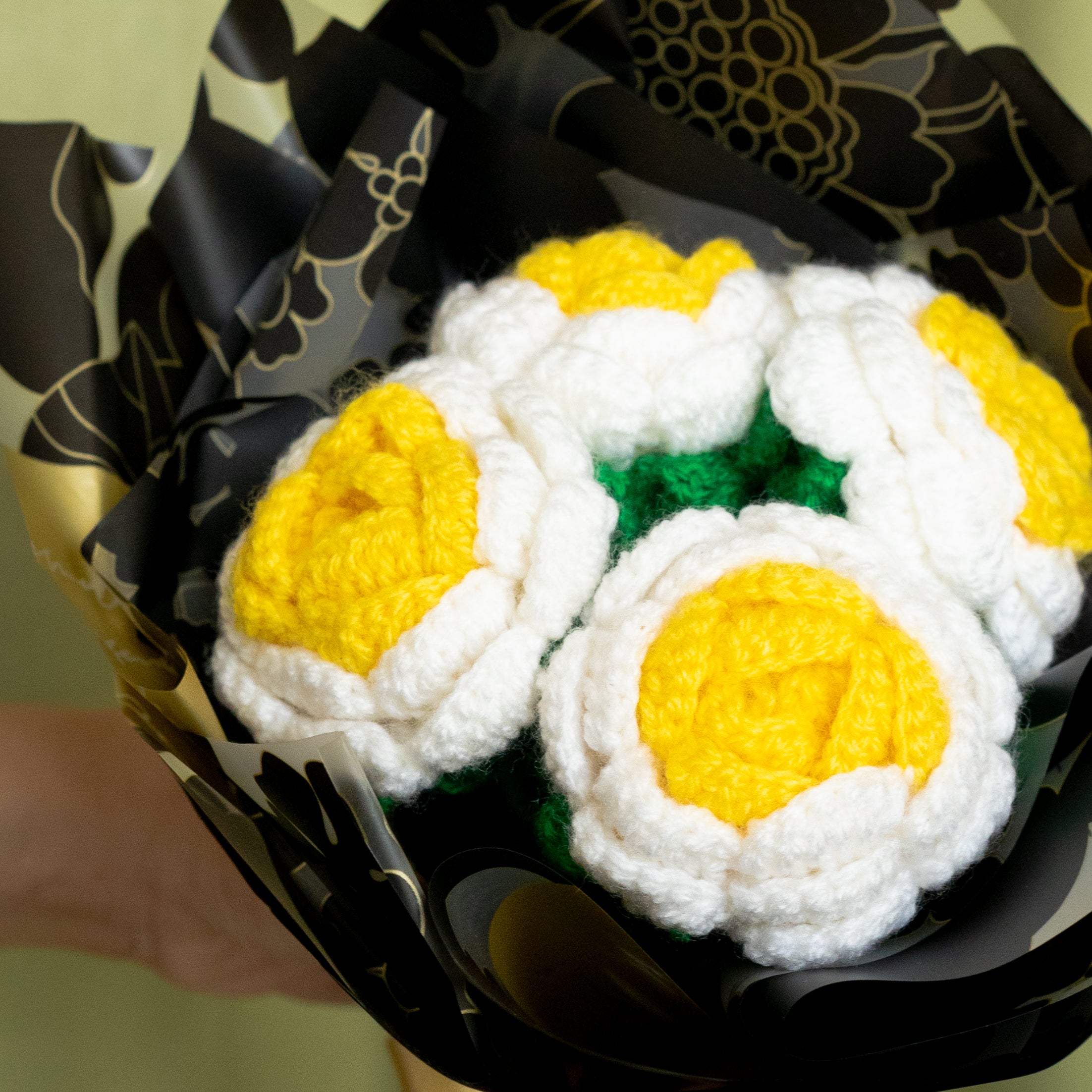 Yellow & White Crochet Rose Bouquet (4 Roses) | Handmade Forever Flower Bouquet for Premium Gifting