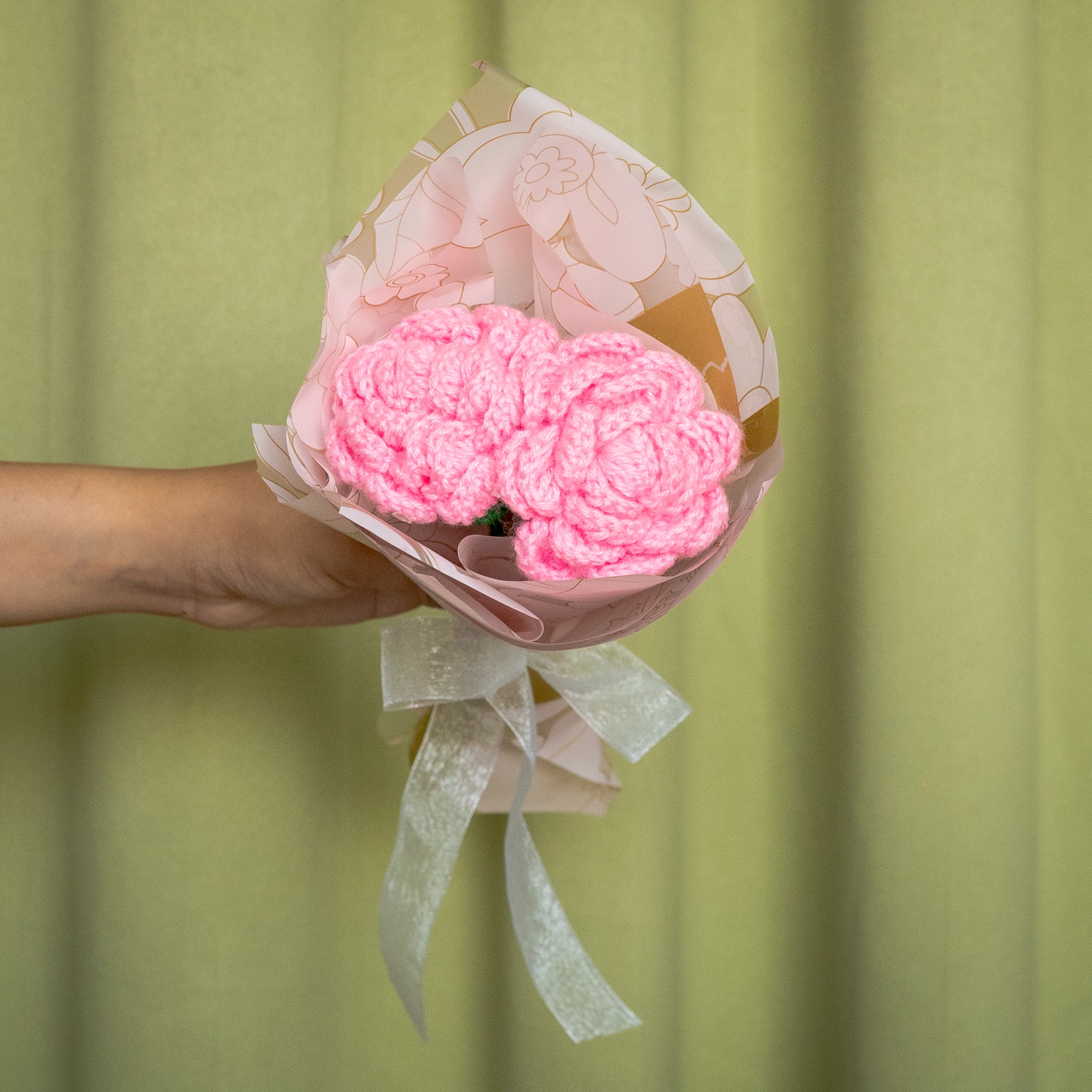 Pink Crochet Rose Bouquet (2 Roses) | Handmade Forever Flower Mini Bouquet