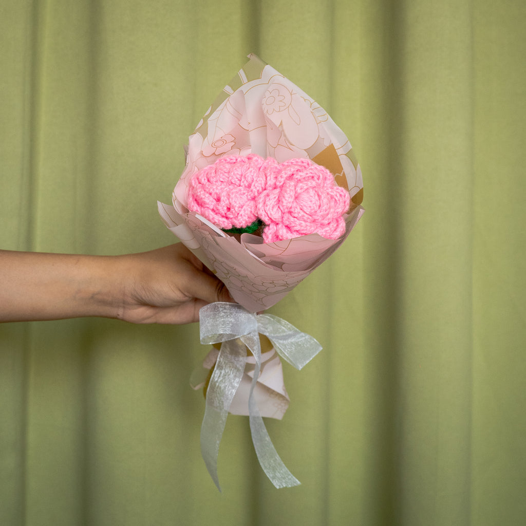 Pink Crochet Rose Bouquet (2 Roses) | Handmade Forever Flower Mini Bouquet