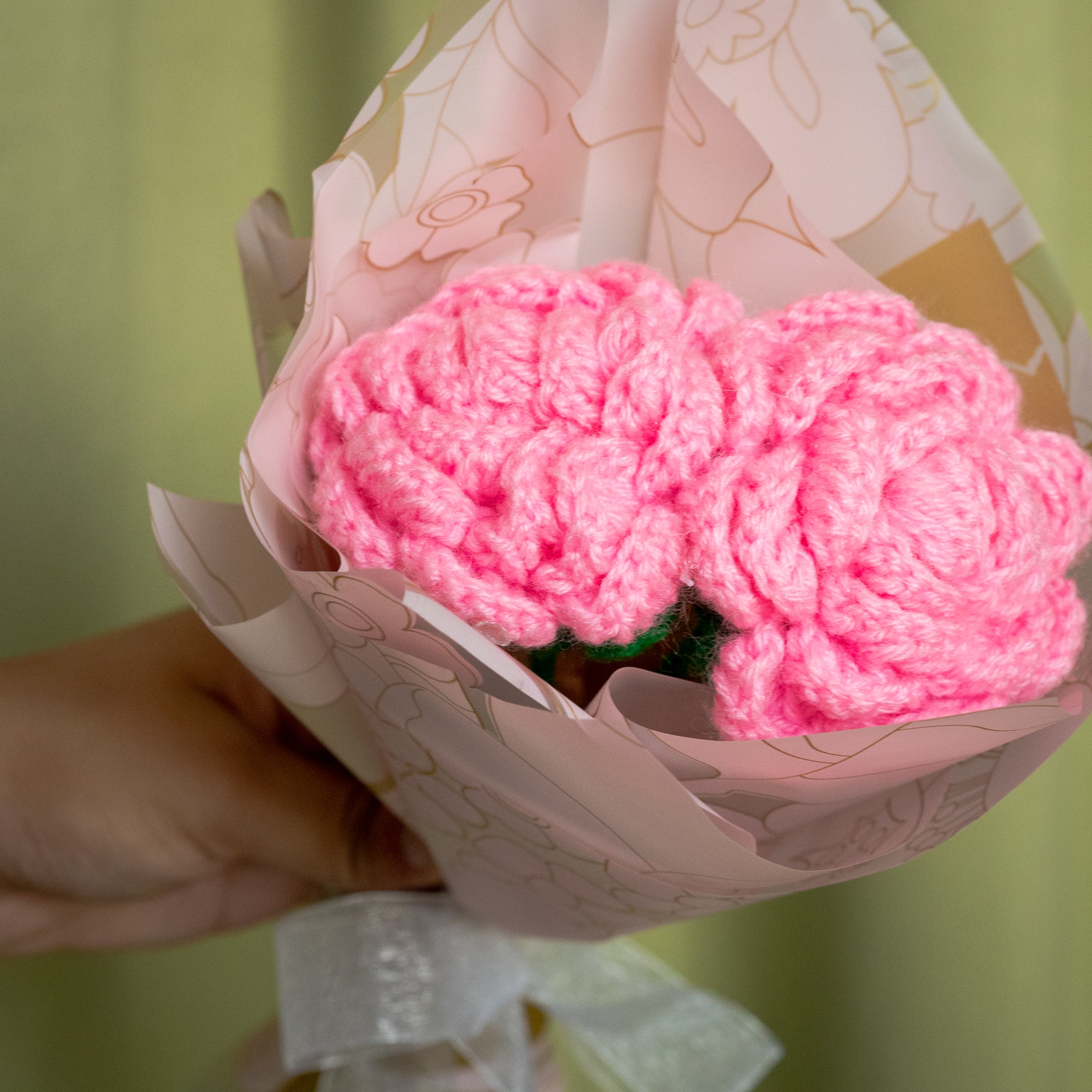 Pink Crochet Rose Bouquet (2 Roses) | Handmade Forever Flower Mini Bouquet