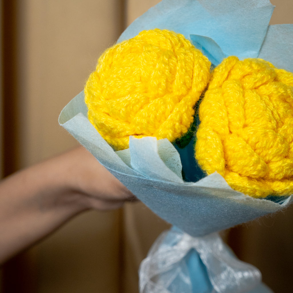 Yellow Crochet Rose Bouquet (2 Roses) | Handmade Forever Flower Mini Bouquet