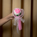 Pink & White Crochet Rose Bouquet (1 Rose) with Pearl Detailing | Handmade Forever Flower Mini Bouquet