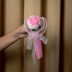 Pink & White Crochet Rose Bouquet (1 Rose) with Pearl Detailing | Handmade Forever Flower Mini Bouquet