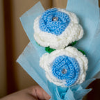 Blue & White Crochet Rose Bouquet (2 Roses) | Handmade Forever Flower Mini Bouquet