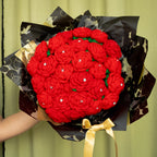 Red Crochet Rose Bouquet (28 Roses) | Handmade Forever Flower Bouquet | Wovenisshq